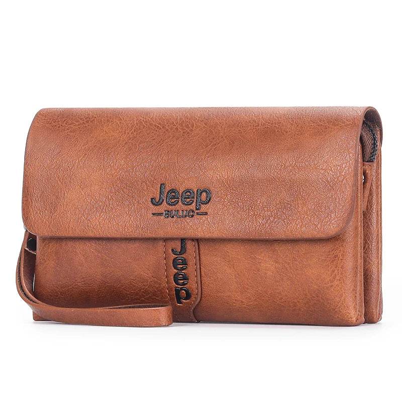 JEEP BULUO Mens Wallet Clutch Bag PU Leather Coin Purse Long Fashion Business Style Men's Handbag Card Bags Soft Key Bag - Imbasat