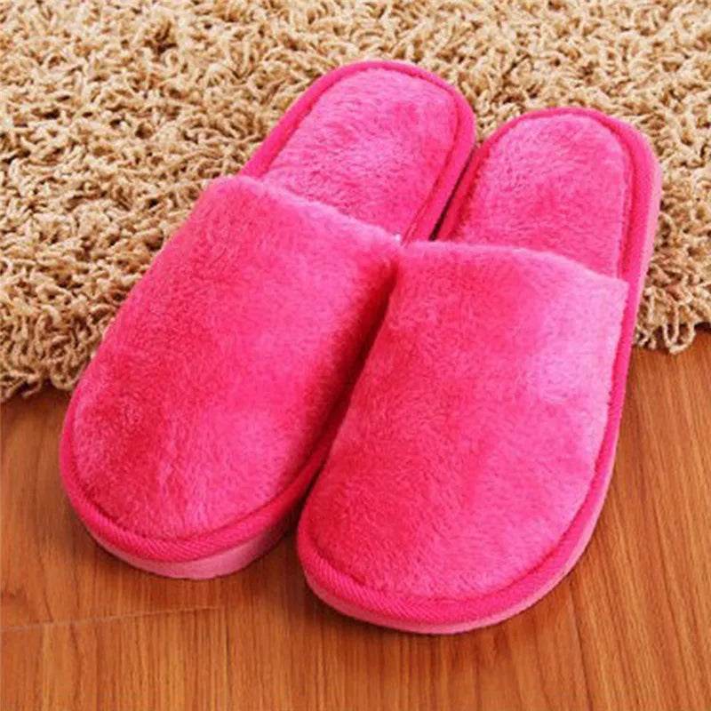 Women Home Slippers Autumn Winter Warm Furry Plush Shoes Indoor Bedroom Light EVA Couple Cotton Slipper Solid Soft Flip Flops - Imbasat