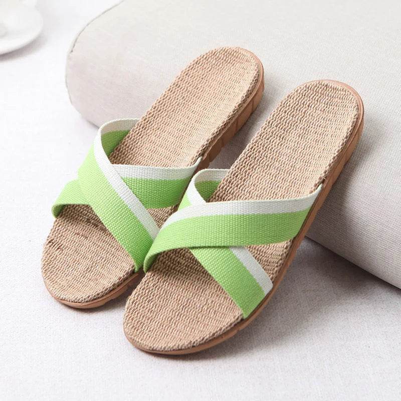 Mntrerm 2022 New Casual Sneakers For Home Slippers Summer Mixed colors Floor Woman Indoor Flats Shoes Cross Linen Slipper Terlik - Imbasat
