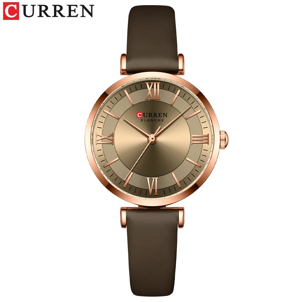 CURREN Luxury Brand New Watches for Women Simple Quartz Leather Clock Female Elegant Wristwatches