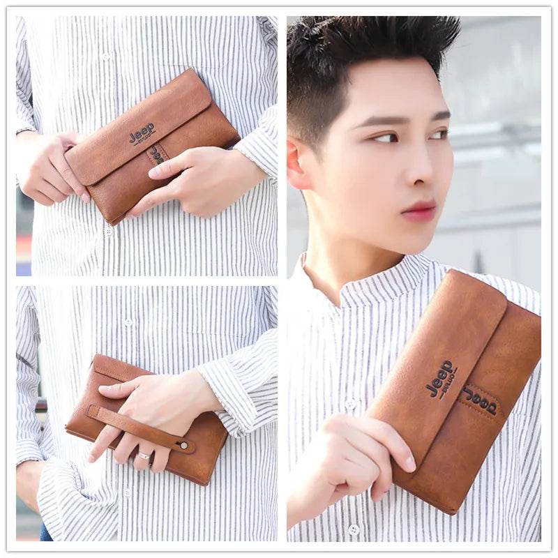 JEEP BULUO Mens Wallet Clutch Bag PU Leather Coin Purse Long Fashion Business Style Men's Handbag Card Bags Soft Key Bag - Imbasat