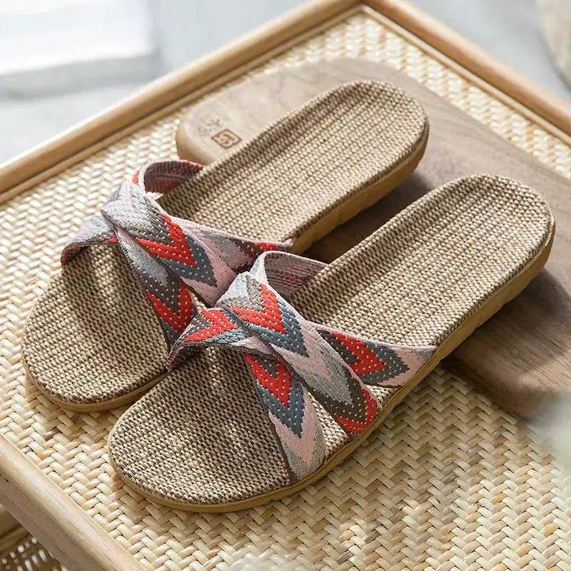 Mntrerm 2022 New Casual Sneakers For Home Slippers Summer Mixed colors Floor Woman Indoor Flats Shoes Cross Linen Slipper Terlik - Imbasat
