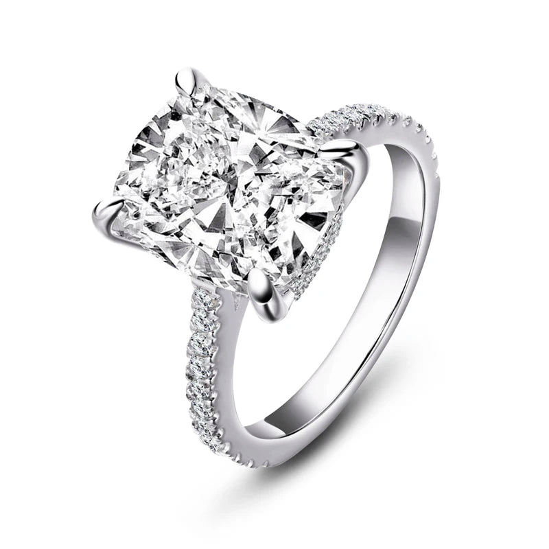 ANZIW 925 Sterling Silver 6ct Cushion Cut Ring 4 Prong Sona Simulated Diamond