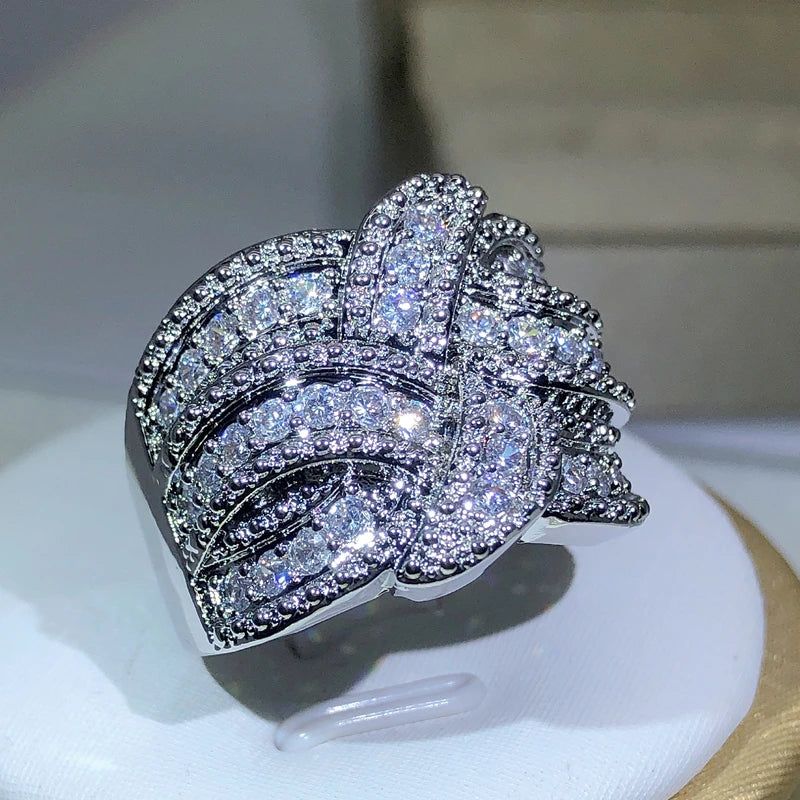 New Twinkling  CZ Zircon Stone S925 Silver Color Band Rings for Women Wedding Engagement Fashion Luxury Jewelry