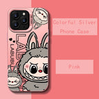 Phone case with cartoon character design on a pink background