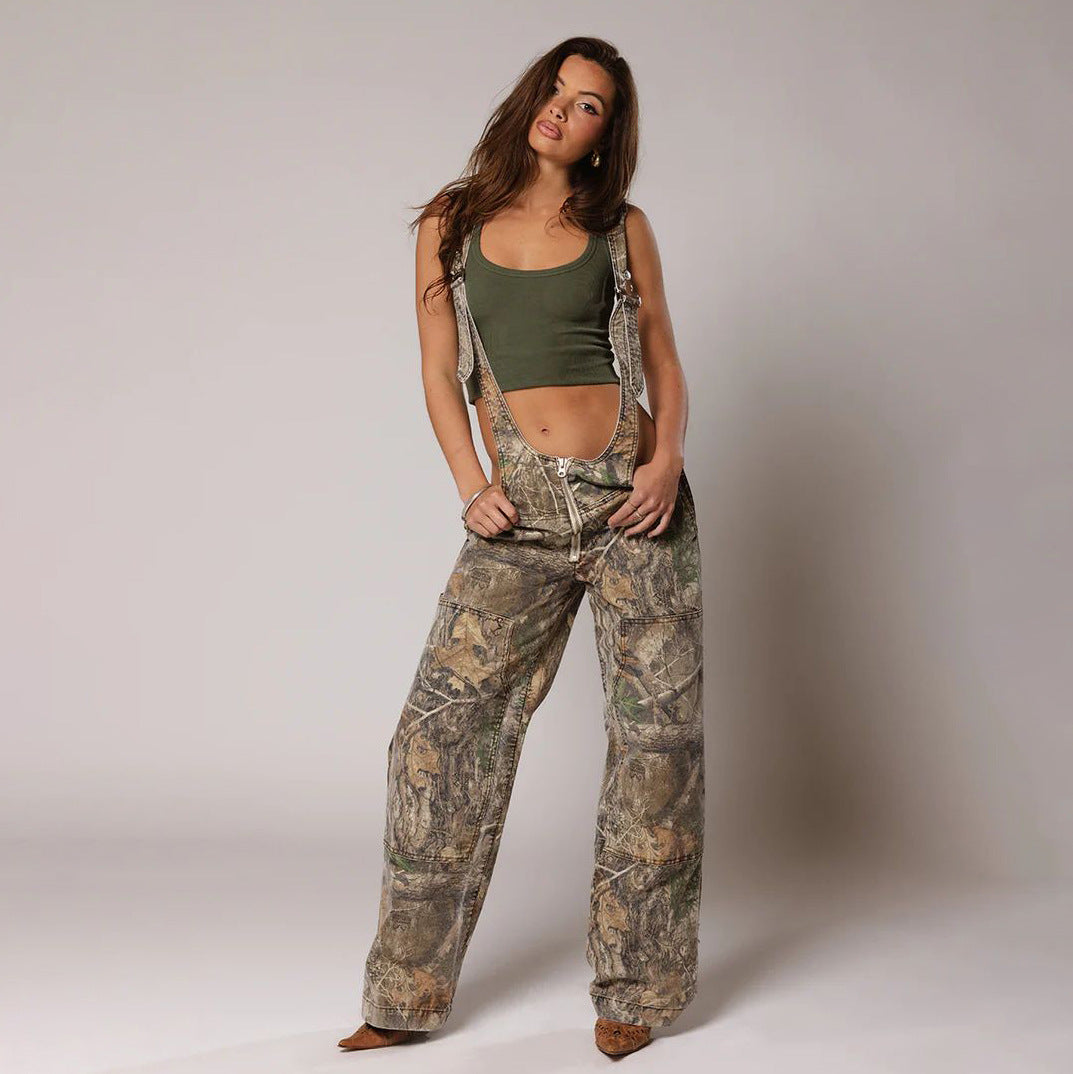 Jumpsuits Jeans Overalls  Backless Vintage Full Length Denim Straight Pants Loose Pockets