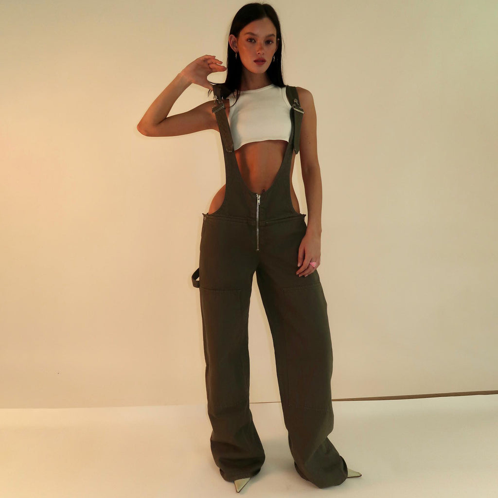 Jumpsuits Jeans Overalls  Backless Vintage Full Length Denim Straight Pants Loose Pockets