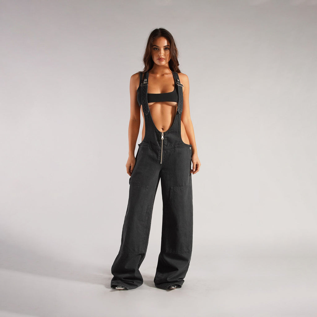 Jumpsuits Jeans Overalls  Backless Vintage Full Length Denim Straight Pants Loose Pockets