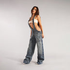 Jumpsuits Jeans Overalls  Backless Vintage Full Length Denim Straight Pants Loose Pockets