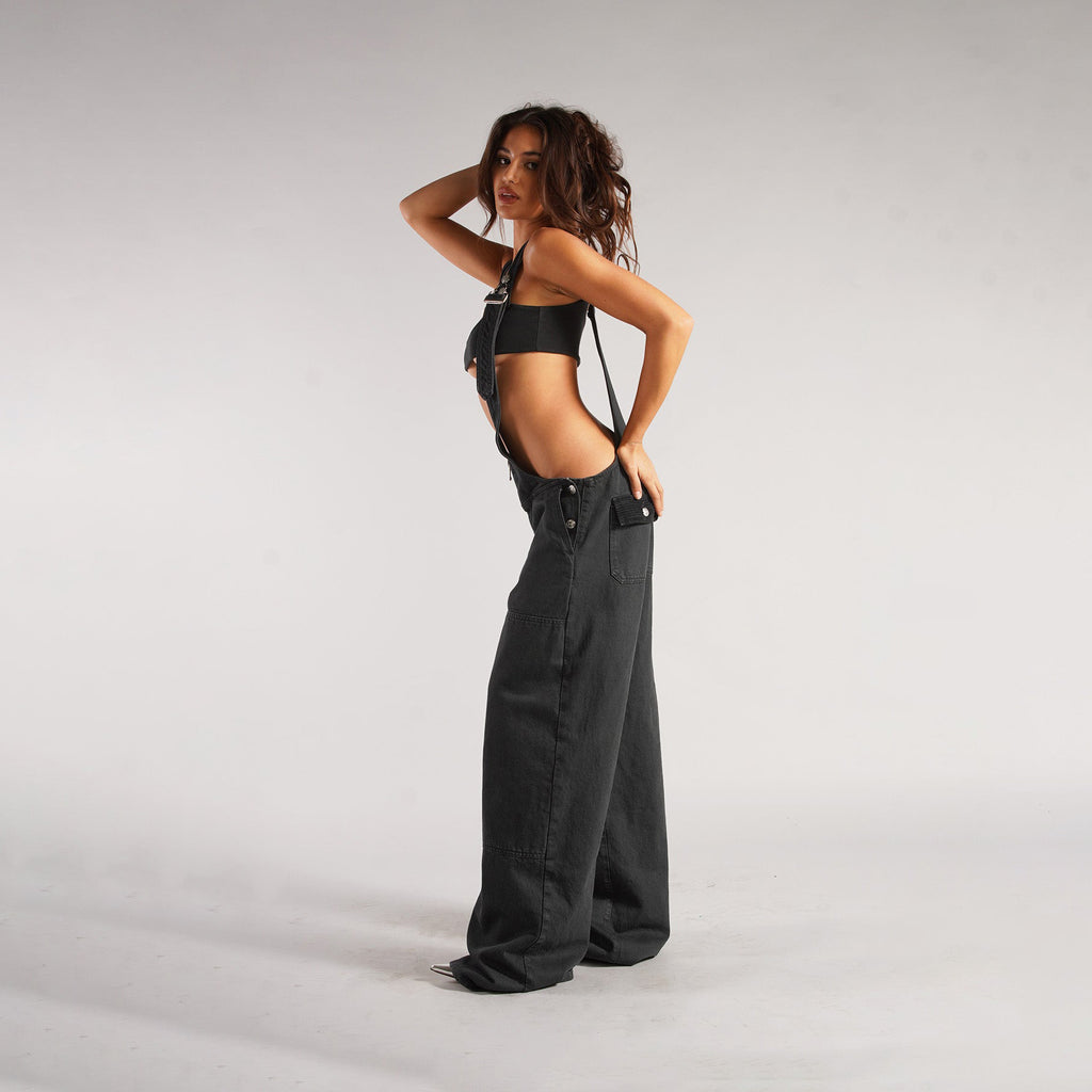 Jumpsuits Jeans Overalls  Backless Vintage Full Length Denim Straight Pants Loose Pockets