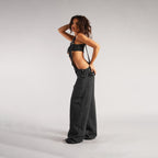 Jumpsuits Jeans Overalls  Backless Vintage Full Length Denim Straight Pants Loose Pockets