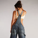 Jumpsuits Jeans Overalls  Backless Vintage Full Length Denim Straight Pants Loose Pockets
