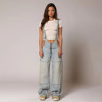 Jumpsuits Jeans Overalls  Backless Vintage Full Length Denim Straight Pants Loose Pockets