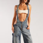 Jumpsuits Jeans Overalls  Backless Vintage Full Length Denim Straight Pants Loose Pockets