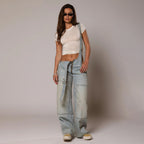 Jumpsuits Jeans Overalls  Backless Vintage Full Length Denim Straight Pants Loose Pockets