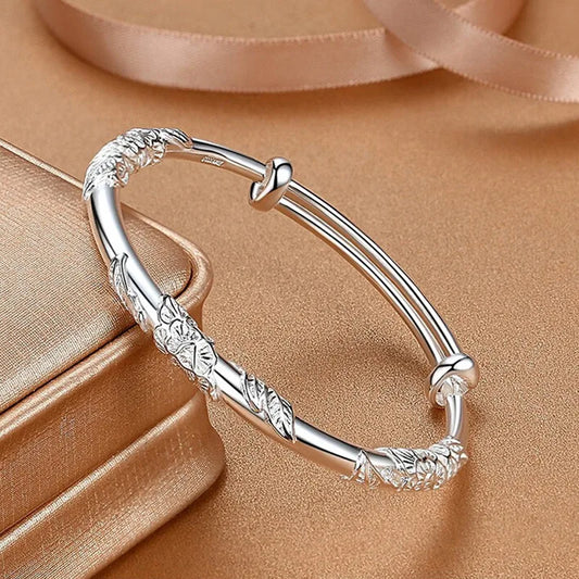 925 Sterling Silver Full-blown Flowers Bracelet For Women Original Texture Adjustable Solid Bracelets Light Luxury Party Jewelry