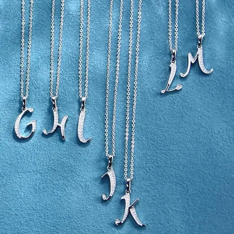 Anziw Name Necklace 26 Letter Initial Moissanite Pendant Real Silver 925