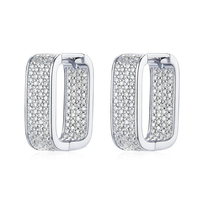 925 Silver Square Hoop Earrings Full Round Cut Moissanite Diamond Earrings