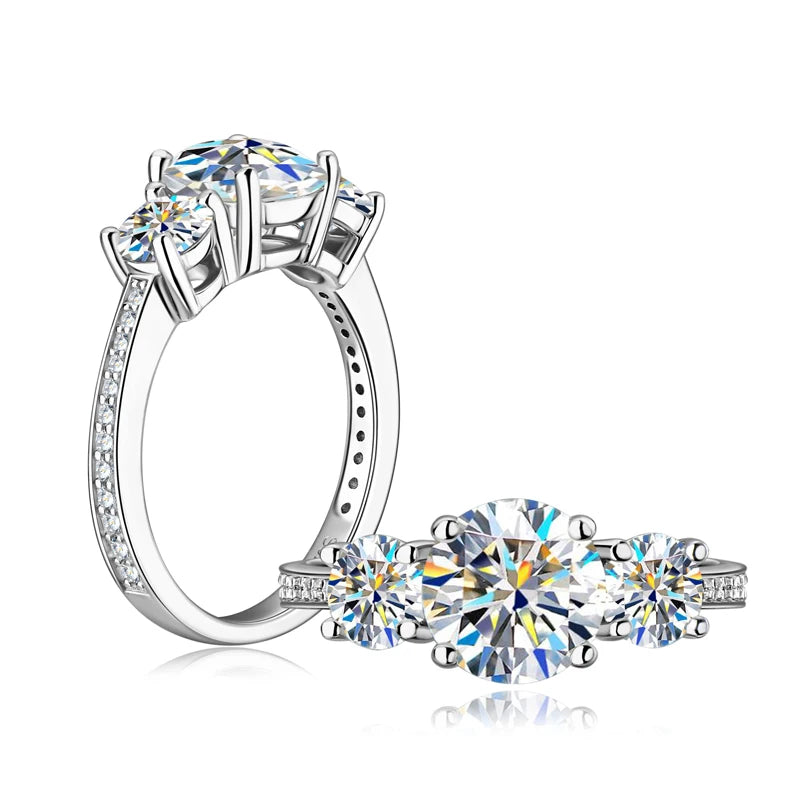 Anziw 3-stone Real 3.6CT Moissanite Ring