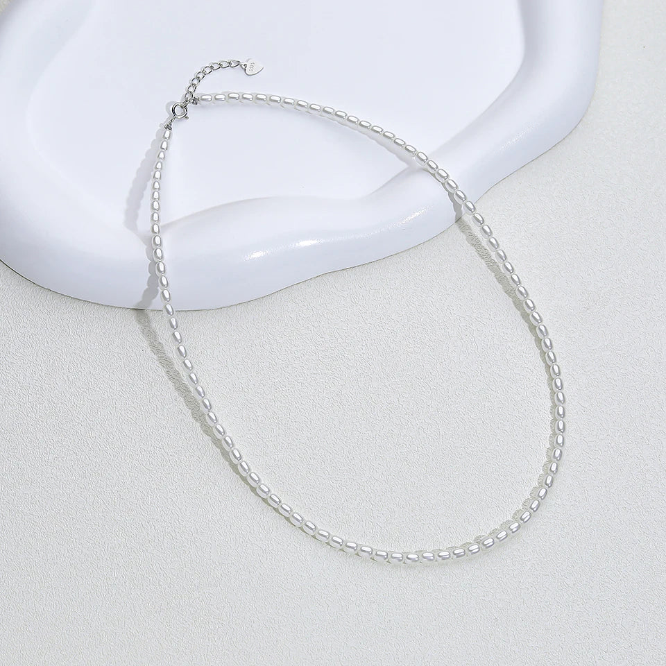 925 Sterling Silver 6mm Pearl Necklace For Women Jewelry On Neck  Pearl Bead Choker Cheap Items With Party Gift