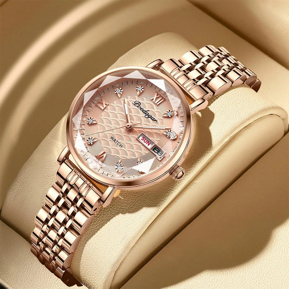 POEDAGAR Watch Women New Fashion Luxury Stainless Steel Wristwatch Bracelet Simple Rose Gold Waterproof Luminous Ladies Watches