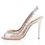High-heeled Sandals Fish Mouth Transparent with Rhinestone Chain Stiletto Heels