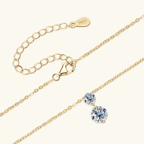 Anziw 925 Silver Sparking 1.7cttw. Two-stone Moissanite Pendant Necklace