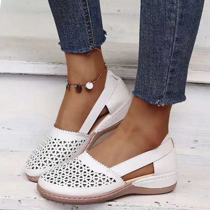 Summer soft sole mother sandals fish mouth middle-aged and elderly leather shoes flat middle-aged single shoes women's shoes - Imbasat
