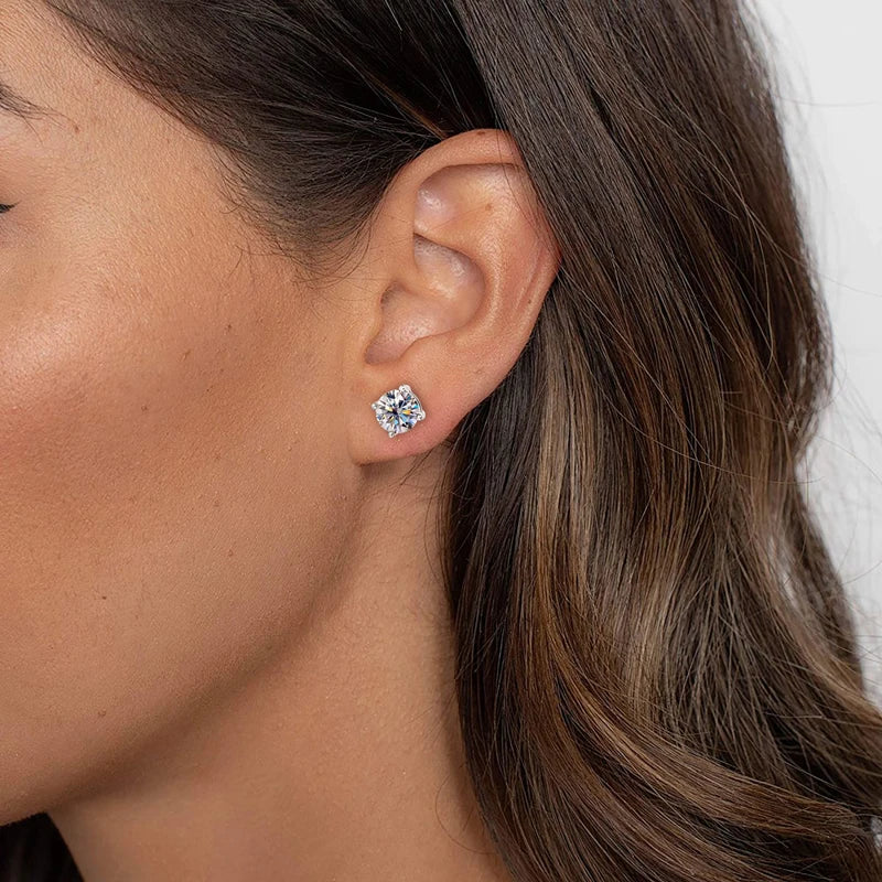 Solid 10K Gold Stud Earrings D Color Moissanite Piercing Earrings 2ct Certified