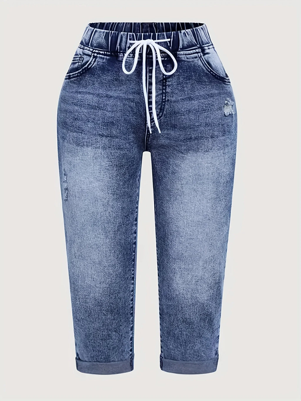 Peacock Blue Stretch Mid-Rise Capri Jeans