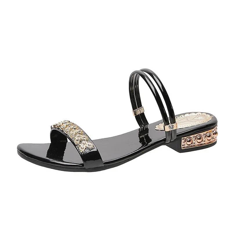 The New Sandals Women Summer Fashion Elegant Non-Slip Crystal luxury Ladies Slippers Rivet Rhinestone Low Heels - Imbasat