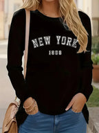 Casual Crew Neck T-Shirt New York Letter Print 90s Long Sleeve