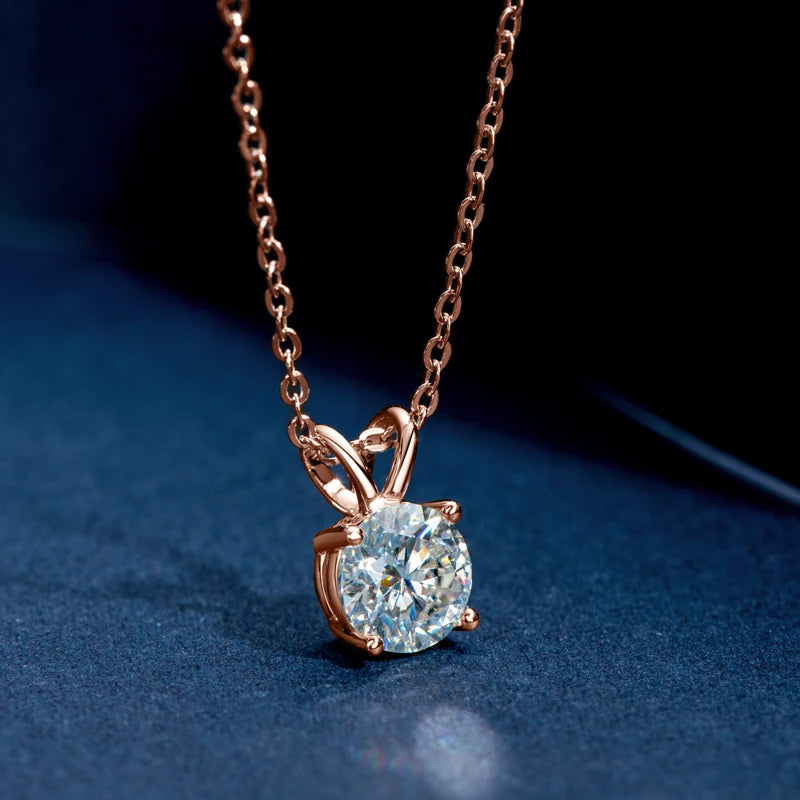 Anziw Rose Gold Plated Moissanite Pendant Necklace (1.0ct ) Sparking D Color Diamond 925