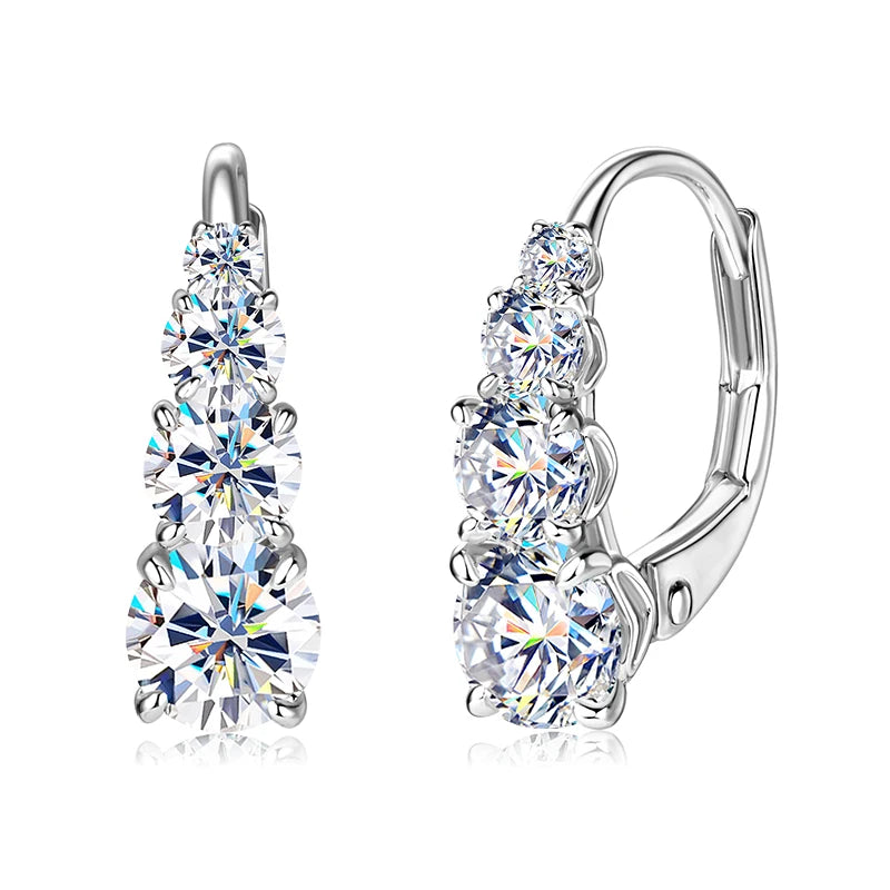 Anziw Luxury 1.86CTW 5mm Moissanite Drop Hoop Earrings Real 925 Silver