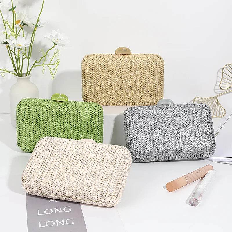 Weave Straw Evening Clutch Bags for Women Summer Party Fashion Shoulder Bags Luxury Purse Hadbags Wedding Bridal Clutches Sac - Imbasat