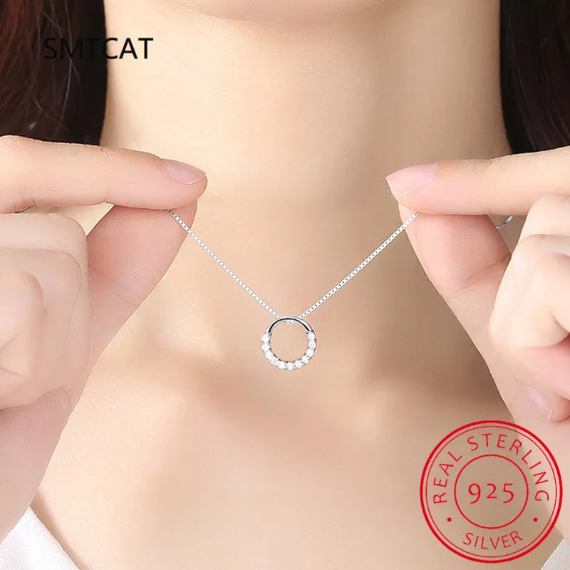 Moissanite Necklace Solid 925 Sterling Silver Diamond Circle Pendant Necklace