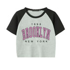 Brooklyn 1898 Letter Print Crop Graphic T-shirt Korean Style