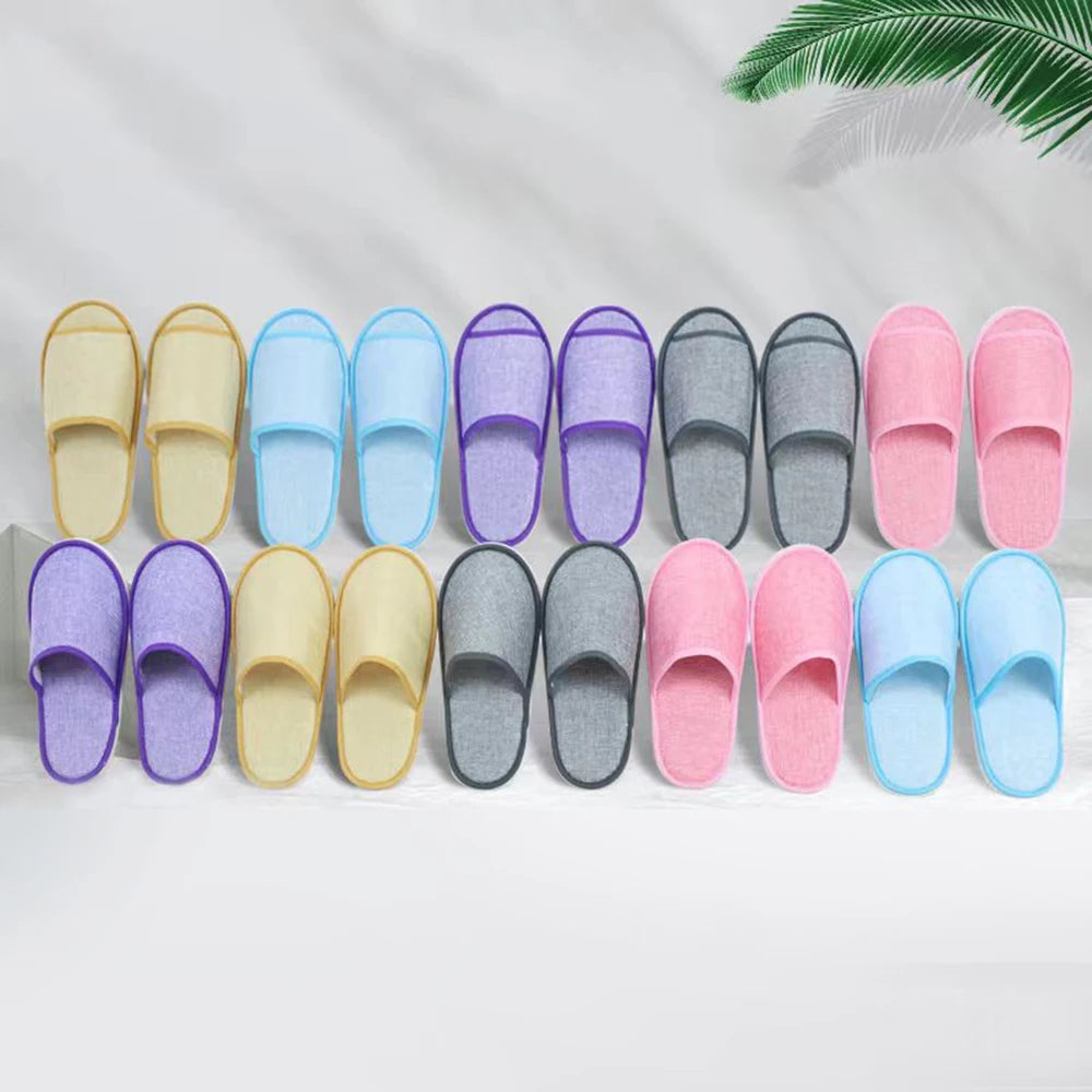 1 Pair Hotel Travel Slippers Cotton Linen Disposable Slippers Sanitary Home Guest Use Men Women Indoor Bedroom House Shoes