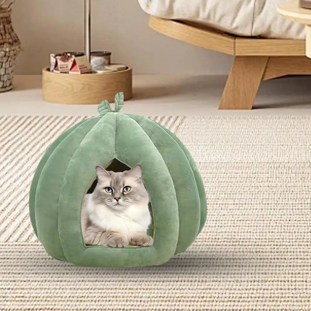 Pumpkin Cat Bed Deep Sleep Comfort House Enclosed