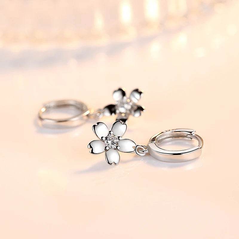 Solid 925 Sterling Silver Crystal Zircon Flower Drop Earrings For Women New Jewelry Fashion XY0067 - Imbasat