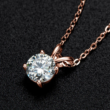 Anziw Rose Gold Plated Moissanite Pendant Necklace 6.5mm(1.0ct ) Sparking D Color Diamond Real 925 Silver Jewelry for Women Gift