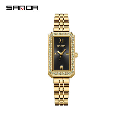 Sanda 1122 Trendy Design 2023 Hot Sale Rectangle Dial Waterproof Quartz Movement Business Women Analog Wrist Watch