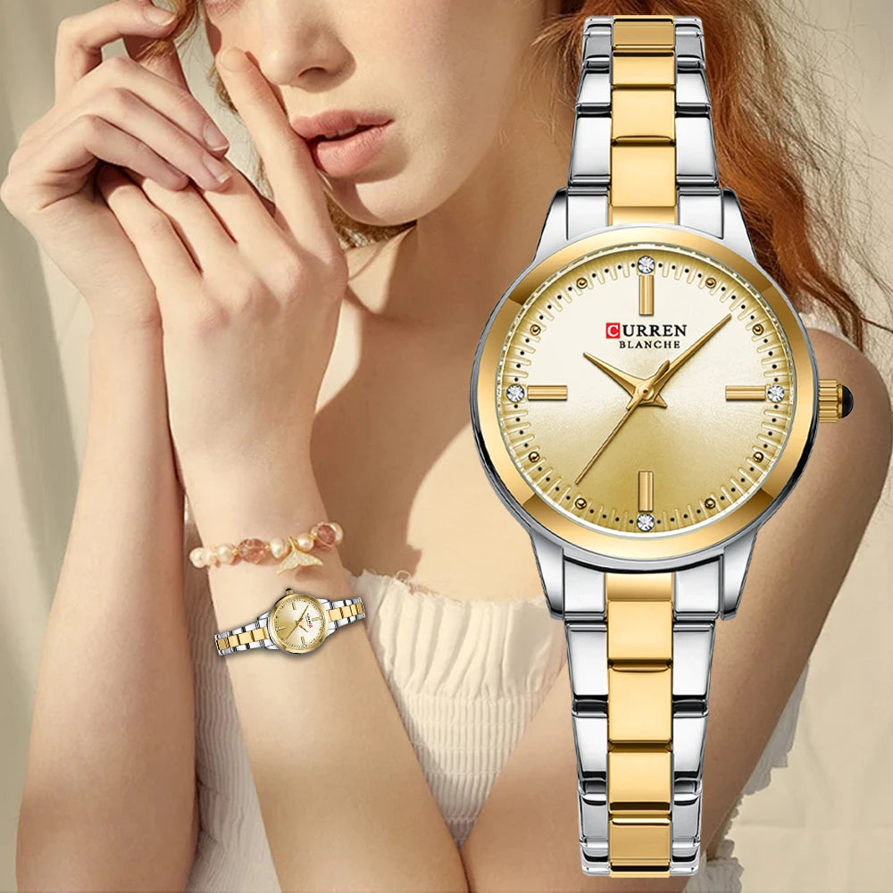 CURREN Original Quartz Watch for Women Fashion Elegant Ladies Watches Stainless Steel Waterproof Women's Wristwatch