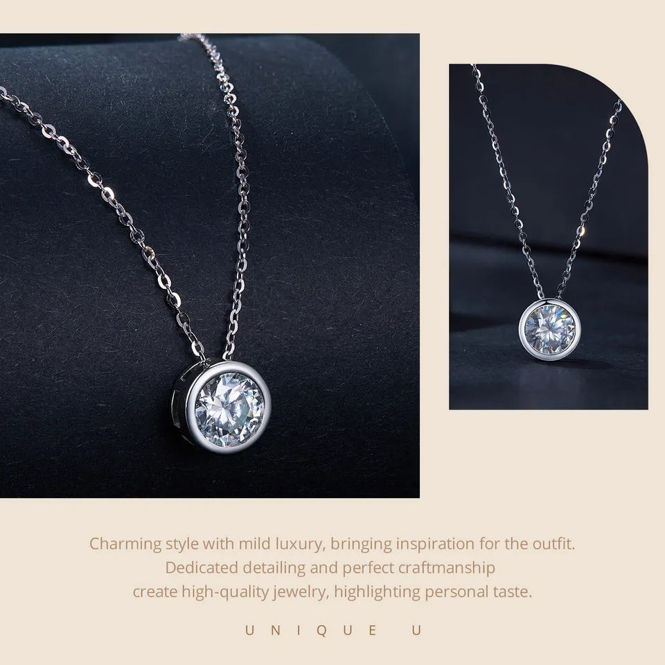 Carat Bazel Moissanite Necklace 925 Sterling Silver