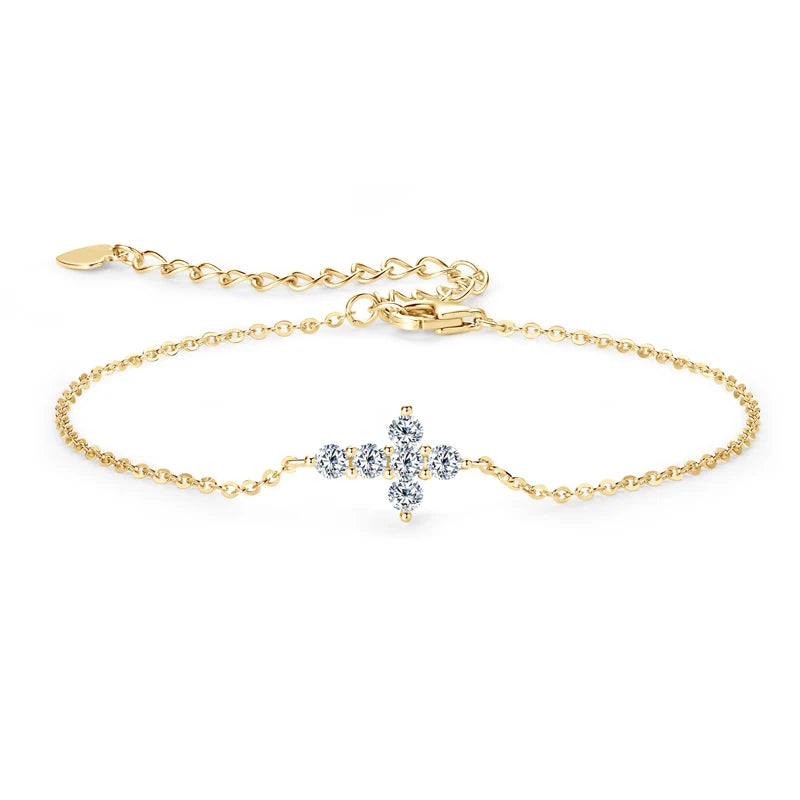 Moissanite Cross Bracelet 925 Silver Adjustable Chain Bracelets