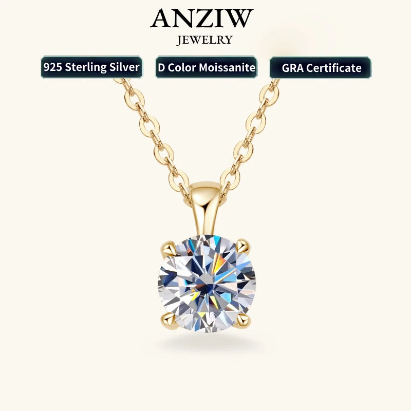 6.5mm 1.0 carat D Moissanite Solitaire Drop Necklaces 18k Gold