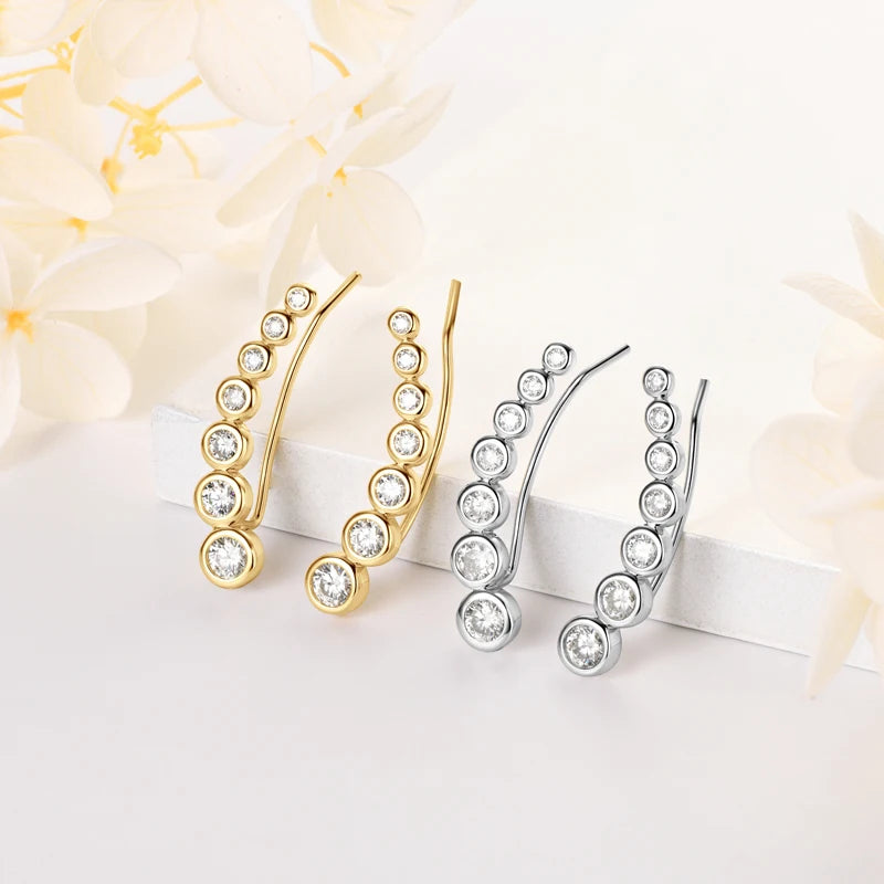 Anziw 1.52CTTW. Full Bezel Moissanite Earrings Climber