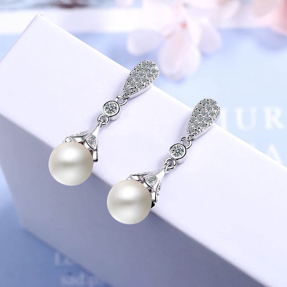 925 sterling silver Pearl Jewelry natural freshwater pearl drop earrings for women Silver Wedding Dangle Earring - Imbasat