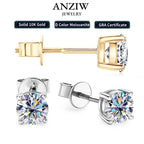 Solid 10K Gold Stud Earrings D Color Moissanite Piercing Earrings 2ct Certified