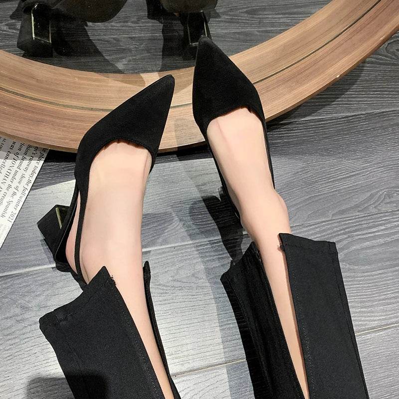 Black Sandals Women Summer New Fashion Women's Sandals Pointed Pumps Women Shoes Office Dress Shoes Sexy Square Heel High Shoes - Imbasat